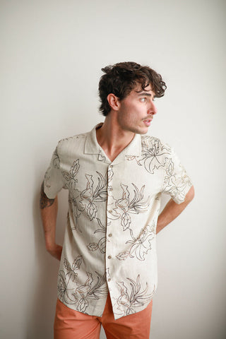JAMES HARPER JHS612 Havanna Cuban Collar Linen S/S Shirt - Mocha
