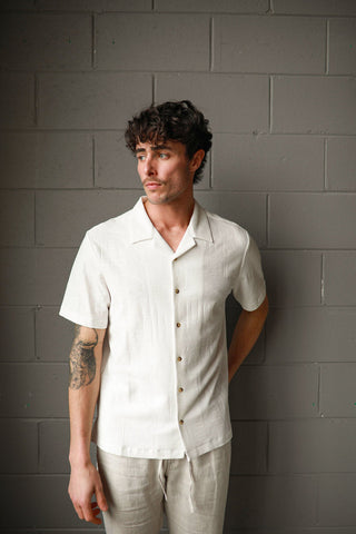 JAMES HARPER JHS62O Fancy Knit S/S Shirt - Natural