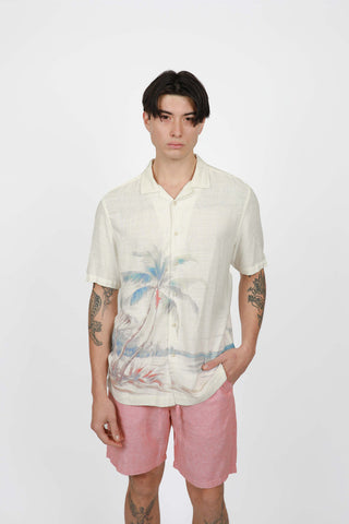 JAMES HARPER JHS621 Hawai Cuban Collar Linen Shirt - Natural