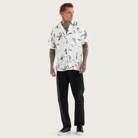 KISS CHACEY Scatter Resort Short Sleeve Shirt - White Print