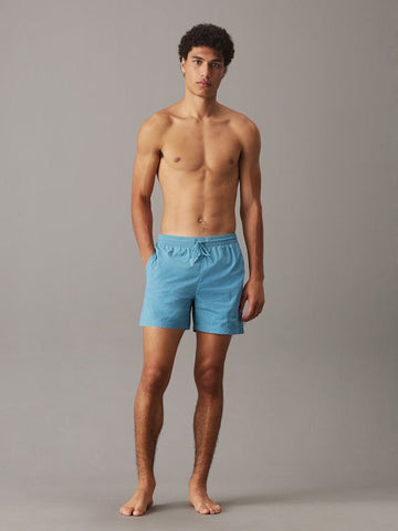CALVIN KLIEN Monogram Medium Drawstring Swim Shorts - Adriatic Blue