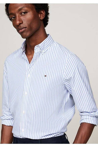 TOMMY HILFIGER MW0MW34573_0A5 Flex Stripe Poplin Slim Shirt - Vessel Blue/OP White
