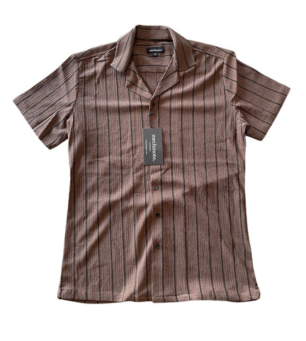 MECHMOTO 2402SS43 Striped Knit Short Sleeve Shirt - Chocolate