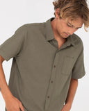 RUSTY Overtone Short Sleeve Linen Shirt - Shadow Army