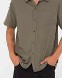 RUSTY Overtone Short Sleeve Linen Shirt - Shadow Army