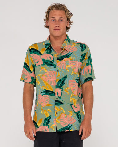 RUSTY Pastel Paradise Relaxed Fit Short Sleeve Shirt - Army Green