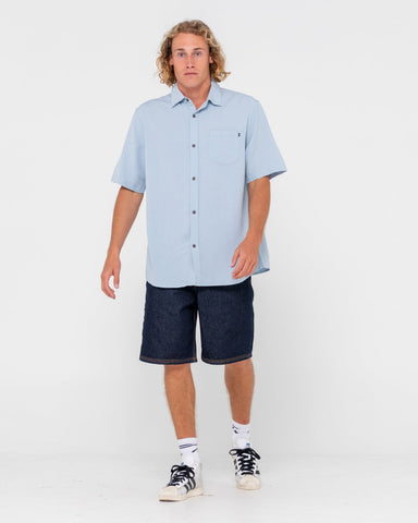 RUSTY OVERTONE SHORT SLEEVE LINEN SHIRT - Sky Blue