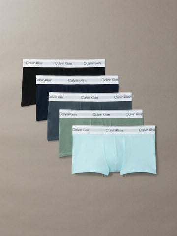 CALVIN KLEIN NB4390 Icon Cotton Stretch 5Pck Low Rise Trunks - Black/Shoreline/Sea Spray/Niagara Mist