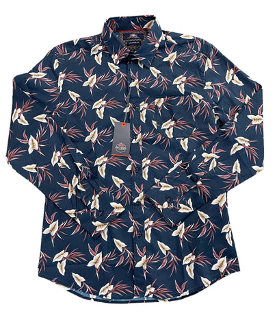 NAVY & NORTH N2390 Long Sleeve Floral Shirt - Smoke Navy