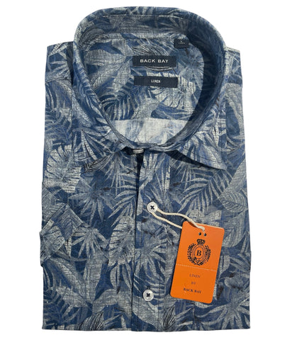 Back Back G480224 Premium Print Linen S/S Shirt - Denim