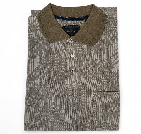BACK BAY G480107 Mercerized Cotton Jacquard Polo - Taupe Marle