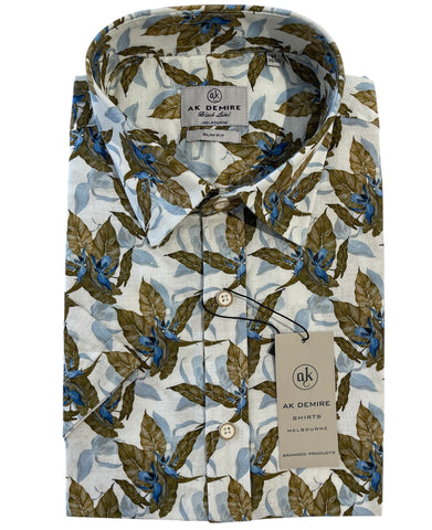 AK DEMIRE 518 Floral Print S/S Shirt - Blue/Fawn