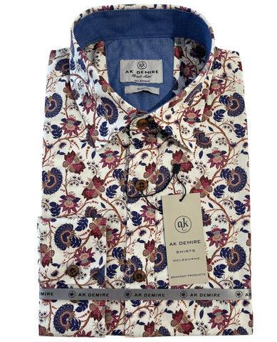 AK DEMIRE 506 Floral Print L/S Shirt - Bone