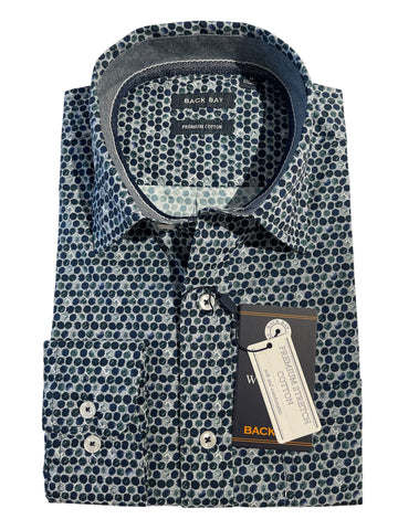 BACK BAY G580218 Stretch Print L/S Shirt - Moss