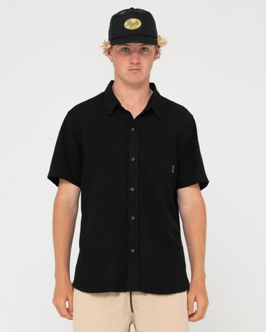 RUSTY Overtone Short Sleeve Linen Shirt - Black