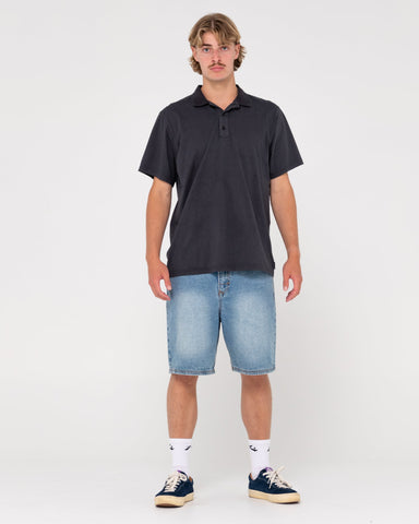 RUSTY Comp Wash Short Sleeve Polo - Black