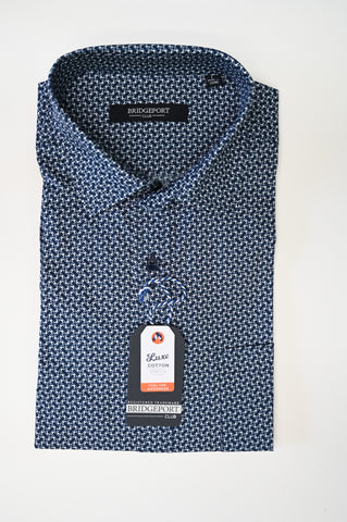 Bridgeport B2342 Short Sleeve Woven Geo Print Shirt - Navy