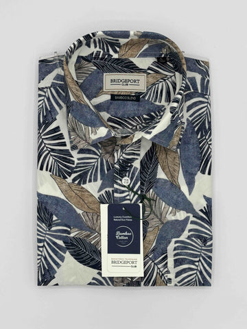 Bridgeport B2644 Short Sleeve Bamboo Print Shirt - Blue