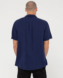RUSTY Overtone Short Sleeve Linen Shirt - Blue Depths