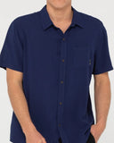 RUSTY Overtone Short Sleeve Linen Shirt - Blue Depths