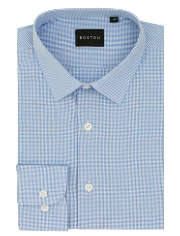 BOSTON Liberty W26BS653-14 Microchecked L/S Business Shirt - Blue