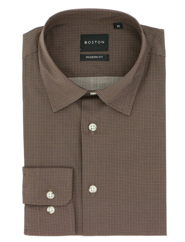 BOSTON Lennox S26BC641 Geometric Printed Stretch Shirt - Brown