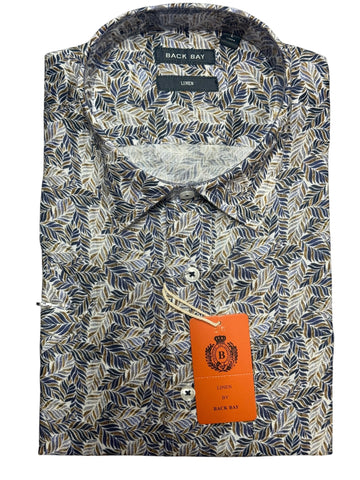 Back Bay G680227 Linen Print S/S Shirt - Denim