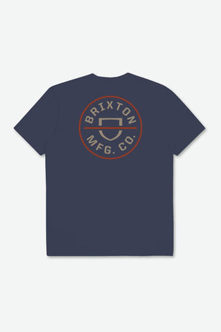 BRIXTON CREST II S/S STANDARD TEE - Washed Navy/Oatmeal/Barn Red