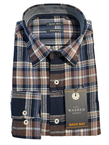 BACK BAY G580210 Brushed Cotton Plaid L/S Shirt - Denim