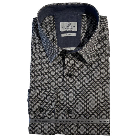 AK DEMIRE AK-557 L/S Geo Print Shirt - Blue/Grey