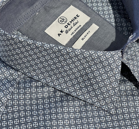 AK DEMIRE AK-557 L/S Geo Print Shirt - Blue/Grey