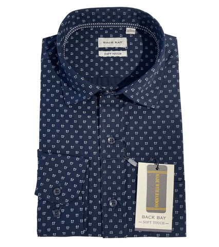 BACK BAY G580208 Bamboo Geo L/S Shirt - Navy
