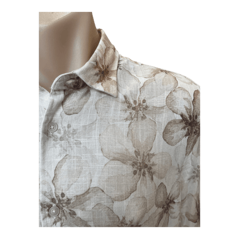 JAMES HARPER JHS714 S/S Floral Print Linen Blend Shirt - Natural