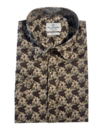 AK DEMIRE AK-593 S/S Floral Print Shirt - Black