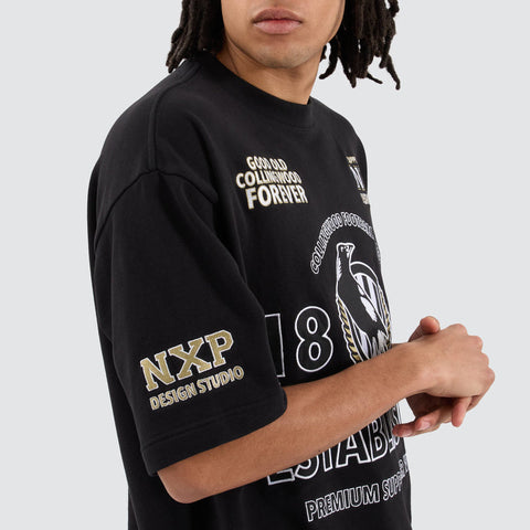 NENA AND PASADENA Collingwood Magpies AFL Mega Loopback Tee - Jet Black