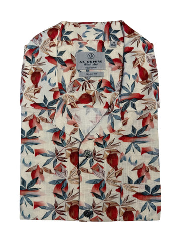 AK DEMIRE MB-104 S/S Floral Print Shirt - Olive