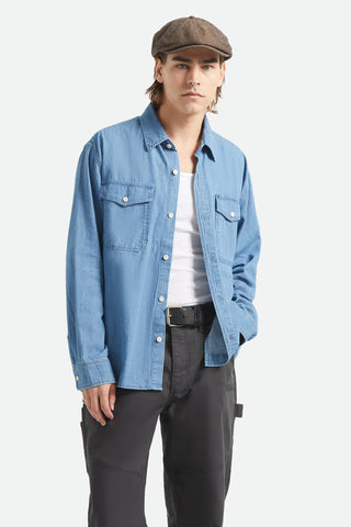 BRIXTON Waylon Lightweight Overshirt - Med Wash Chambray