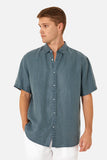 INDUSTRIE The Trinidad Linen S/S Shirt - Blue Slate