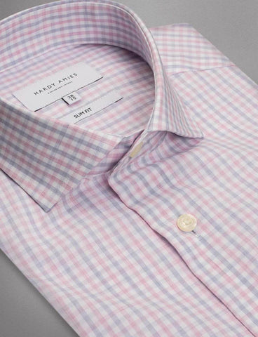 Hardy Amies 350SF Pink Check Business LS Shirt