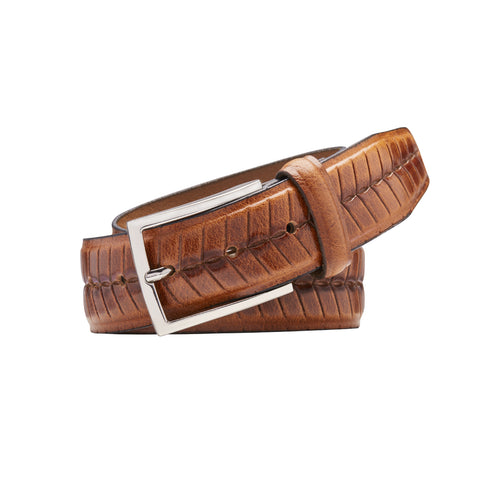 Buckle HAVANA 5551 Embossed Leather Belt - Cognac