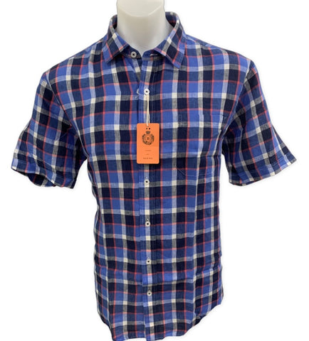 Back Bay G460218 Linen Check S/S Shirt - Cobalt