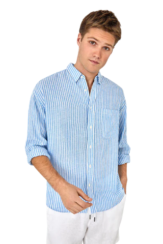 INDUSTRIE The Baker Linen L/S Shirt - Blue & White Stripe