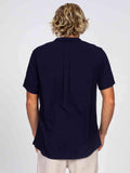Rusty Razor Blade Short Sleeve Rayon Shirt - Navy Blue