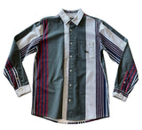 Stussy ST096407 Multi Vert Stripe LS Shirt - Flight Green