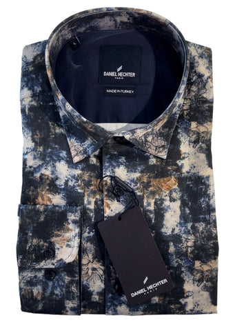Daniel Hechter Vogue Long Sleeve Dress Shirt - Navy/Taupe