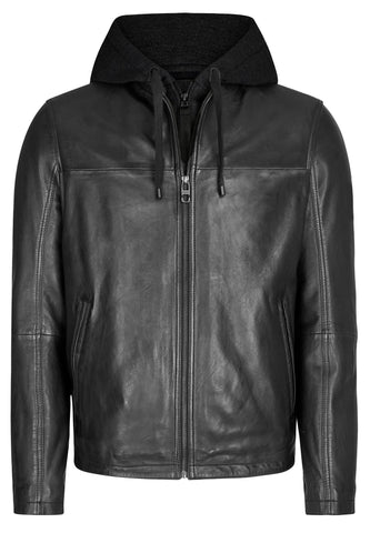 Daniel Hechter 871-01 Leather Zip Hooded Jacket - Chocolate
