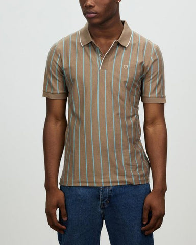 Brixton Proper Vertical short Sleeve Polo Knit - Twig/Teal