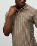 Brixton Proper Vertical short Sleeve Polo Knit - Twig/Teal