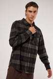BRIXTON Bowery Long Sleeve Flannel Shirt - Black Charcoal