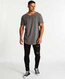 Kiss Chacey Nemesis Raw V-Neck Tee - Pigment Charcoal